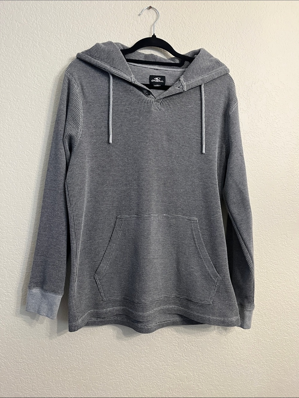 O'Neill Light Gray Waffle Knit Hooded Pullover